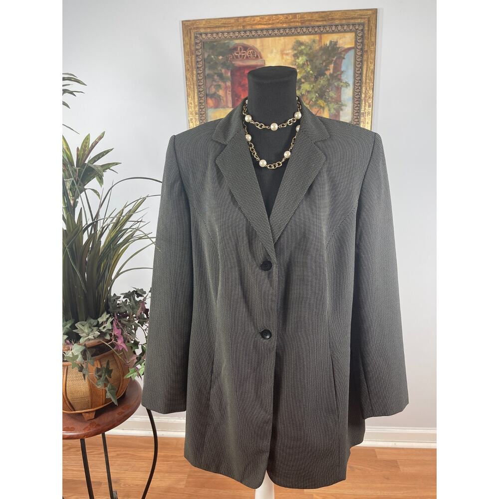 Karen Scott II Blazer Jacket Womens 16W Gray Patterned Quiet Luxury Classic Core